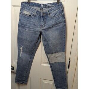 Gap Jeans Womens Size 0/25A Blue Sexy Boyfriend Fit Distressed Patch Boho